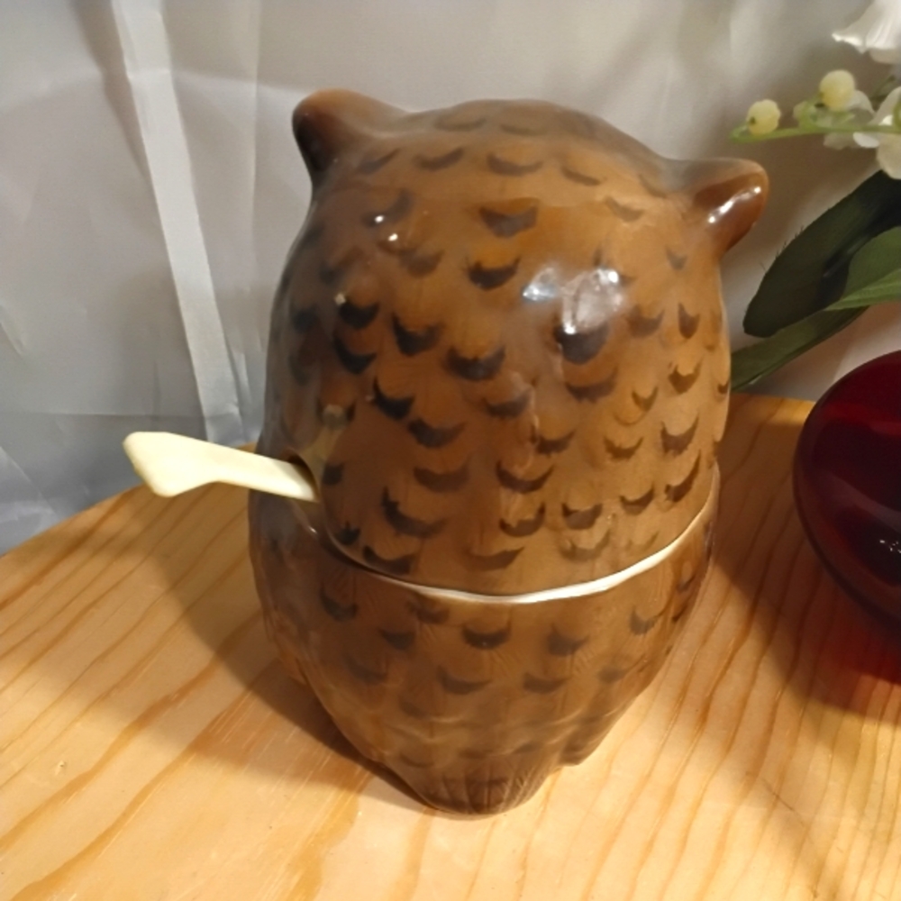 Vintage Otagiri Japan Owl Preserve Pot/Honey Jar - Picture 2 of 7